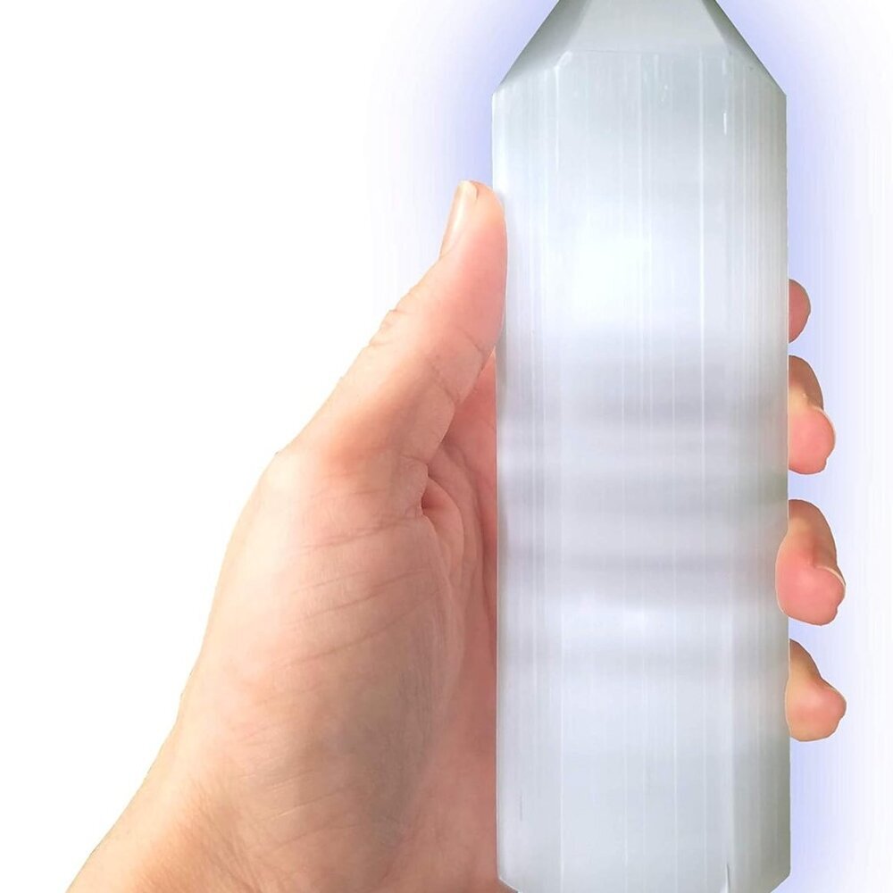 6-inch Moroccan Selenite Tower Large Crystal Point Wand Generator Obelisk for En